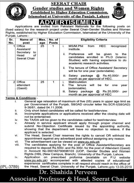Jobs In University Of The Punjab PU Lahore